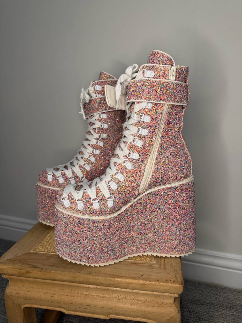 Rare CLUB EXX Sugar Coated Confetti Rainbow Sparkle Traitor Platform Boots